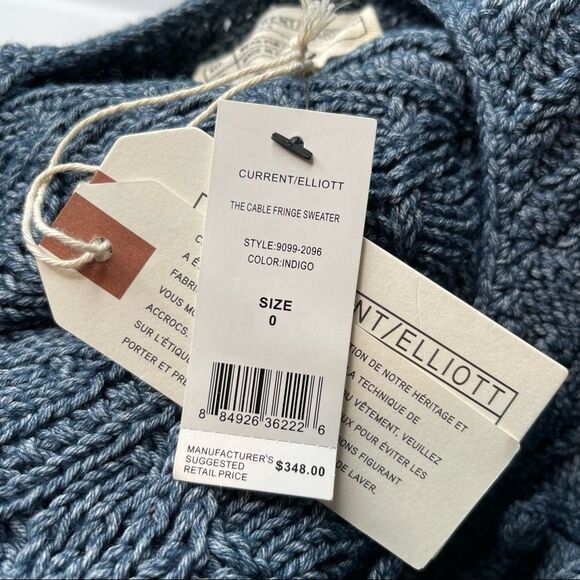 Current Elliott Blue Cable Knit Fringe Sweater Open Front, New w/ Tags, Size 0 - Picture 9 of 12